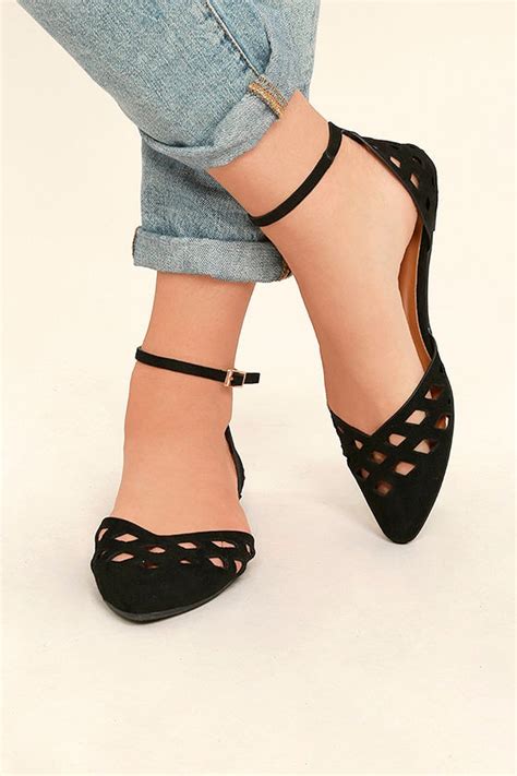 ankle strap cute black flats.